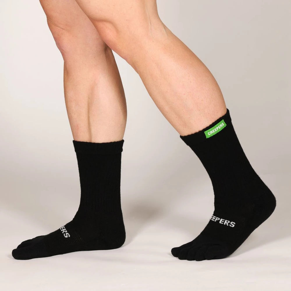 Calcetines de dedos de caña alta negros de Creepers, con acolchado y diseño para botas y trekking