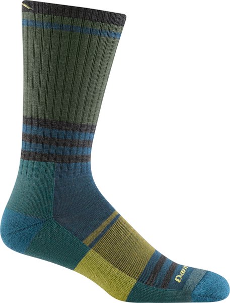 Calcetín con altura de bota multicolor, colores verde azules, dorado y negro