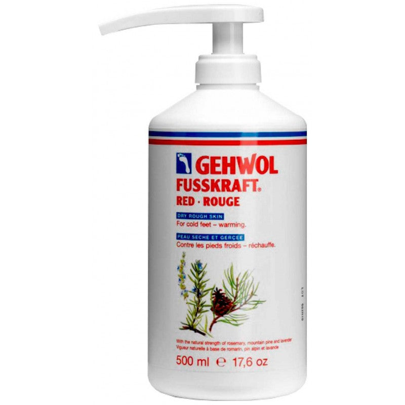 Bote con dispensador blanco con tonos rojos Gehwol Fusskraft Red 500ml