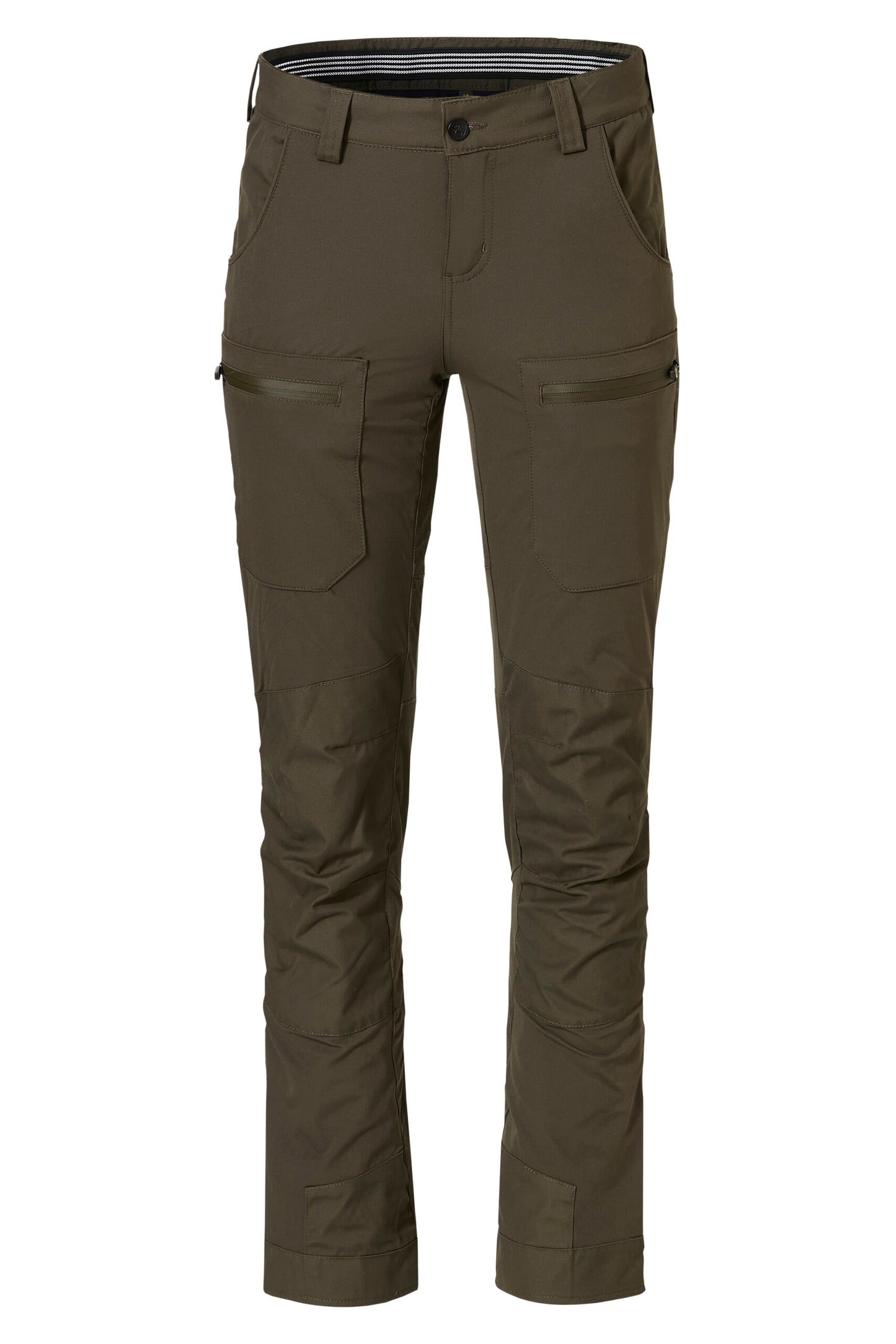Pantalón largo verde con dos bolsillos en los muslos y dos bolsillos laterales