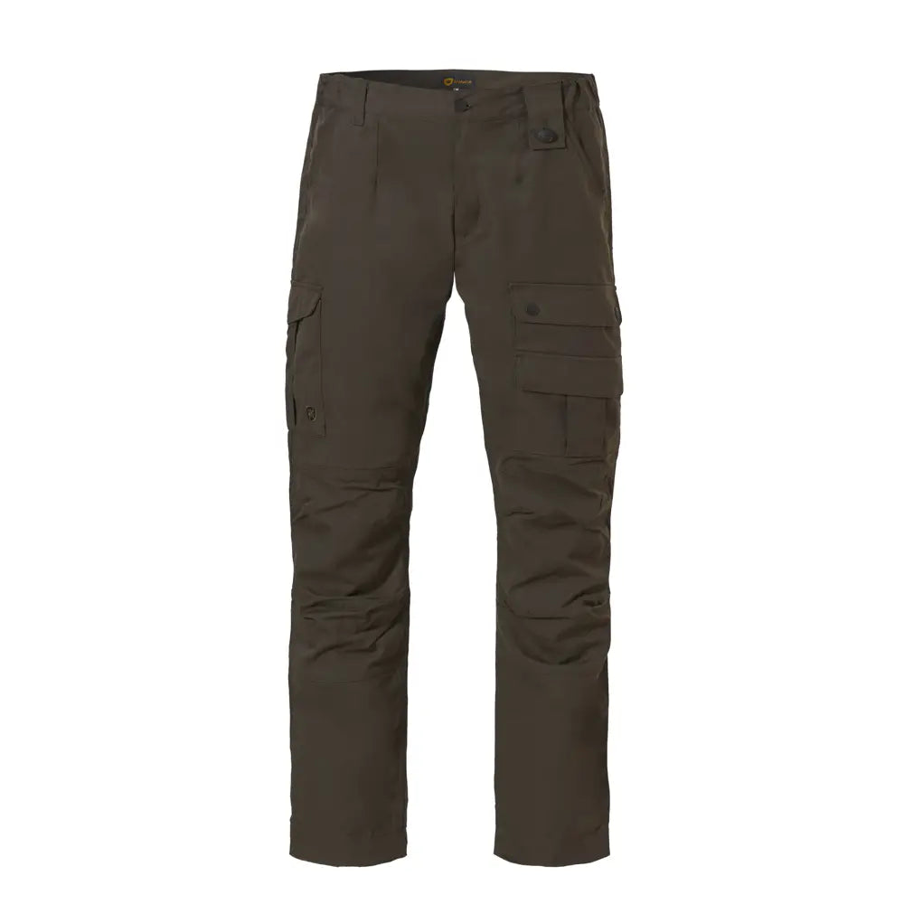 Pantalón verde oliva con bolsillos cargo en los laterales y trabilla con botón.