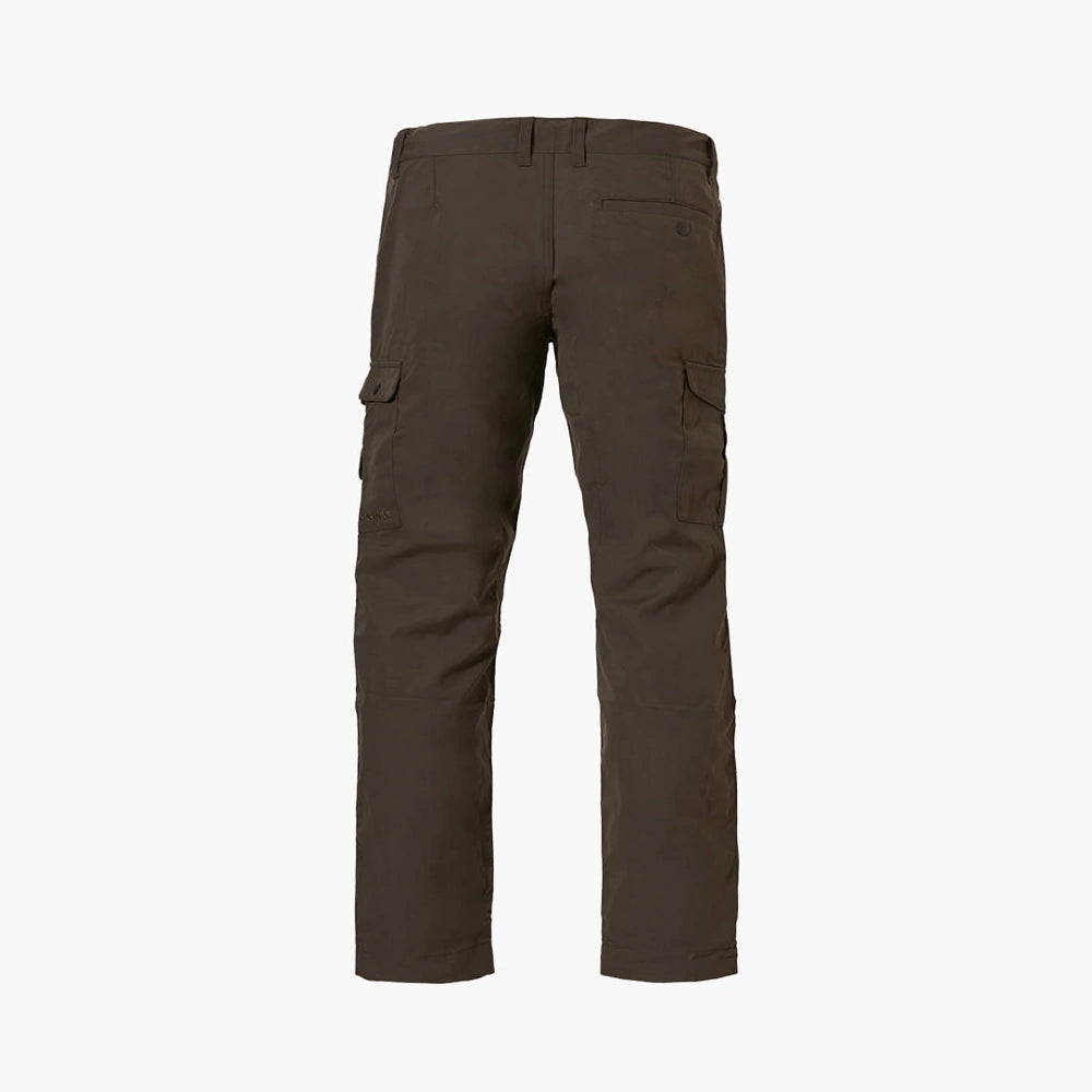 Pantalón verde oliva con un bolsillo y botón derecho.