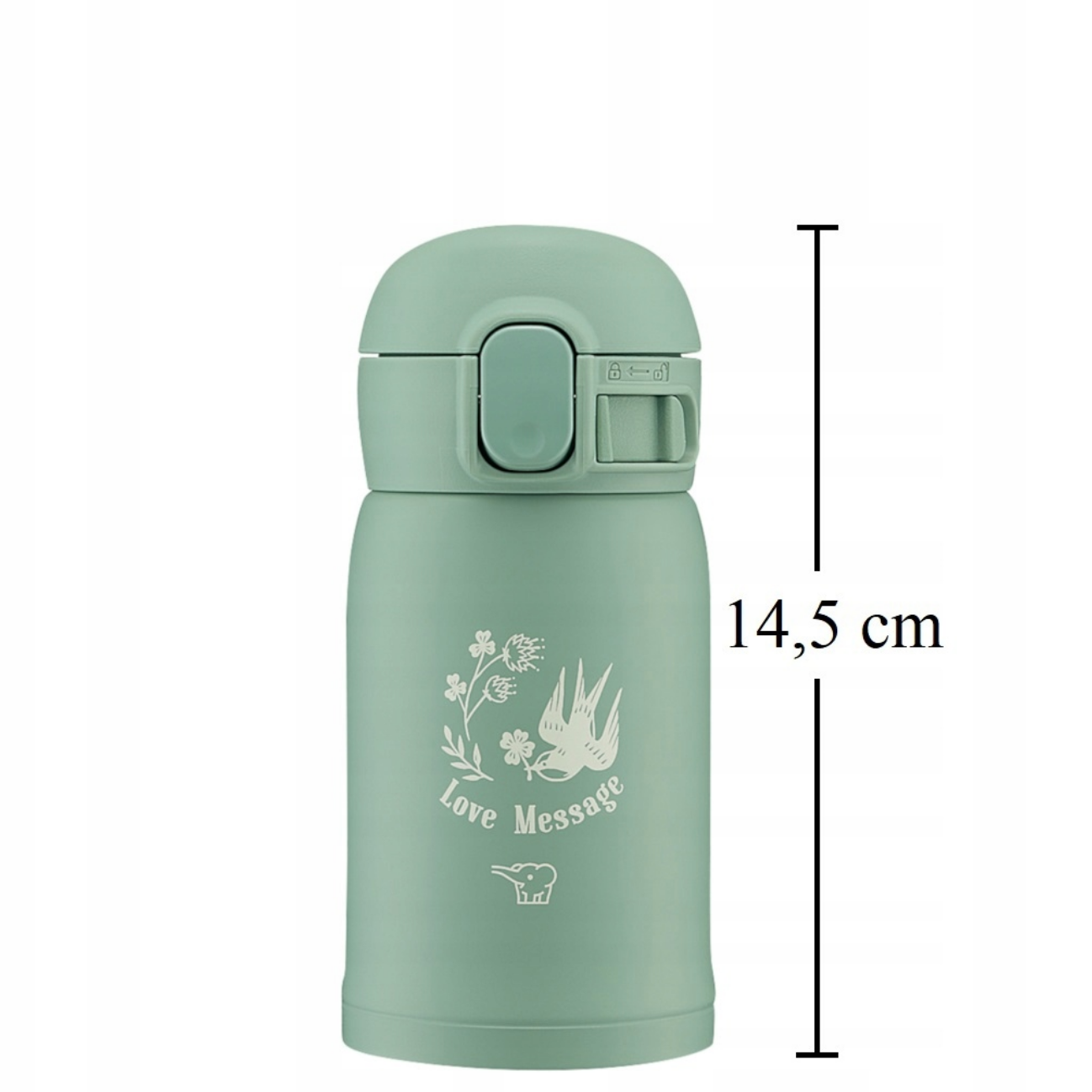 Termo Zojirushi SM-WP 0.24L en color verde con la medida de 14,5 cm