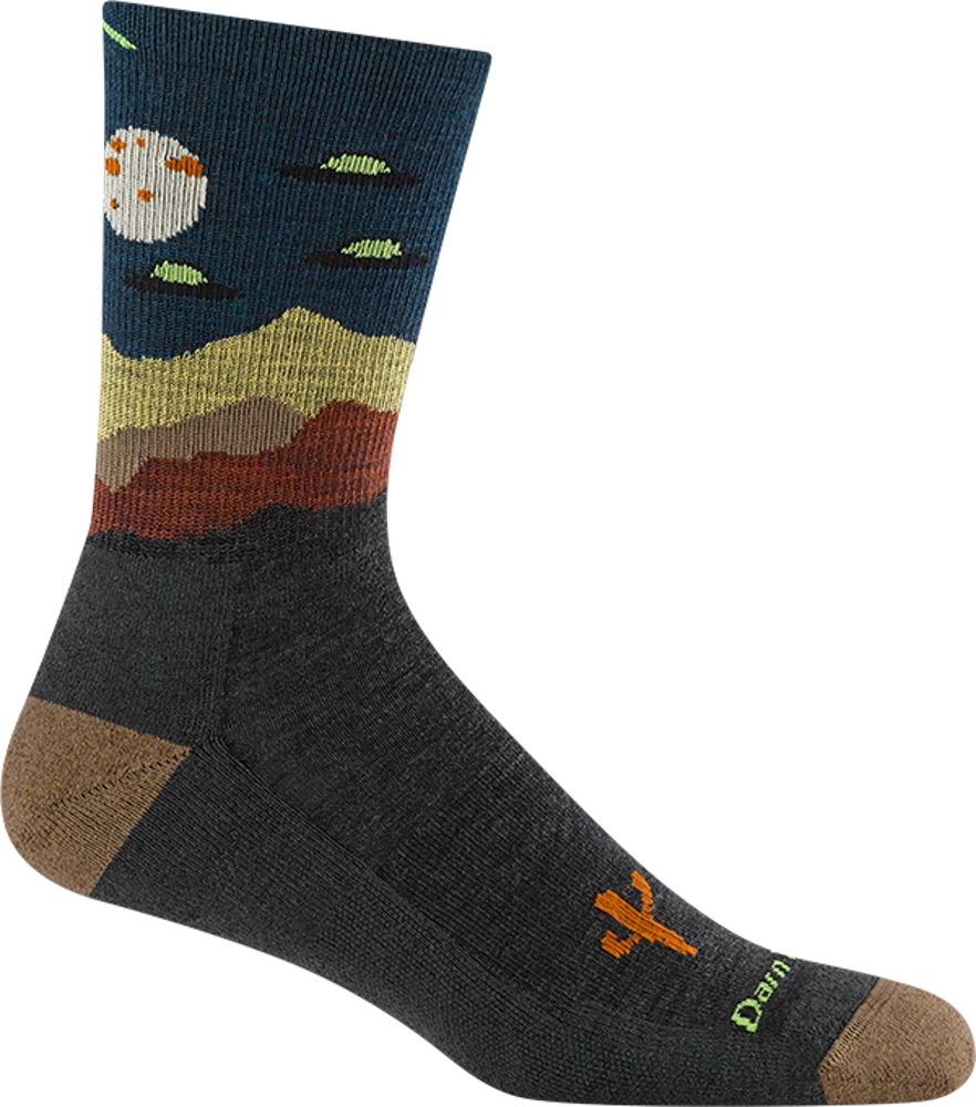 Calcetines de senderismo tobilleros altos Darn Tough en color charcoal con diseño Spaced Out y acolchado ligero