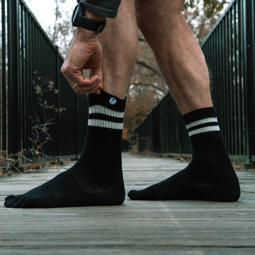 Calcetines de Dedos Creepers Merino Crew Edición Especial Iconic | Negro con Rayas Blancas