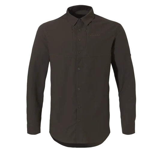 Camisa en verde oliva de manga larga con dos bolsillos ocultos en pecho con cremallera.