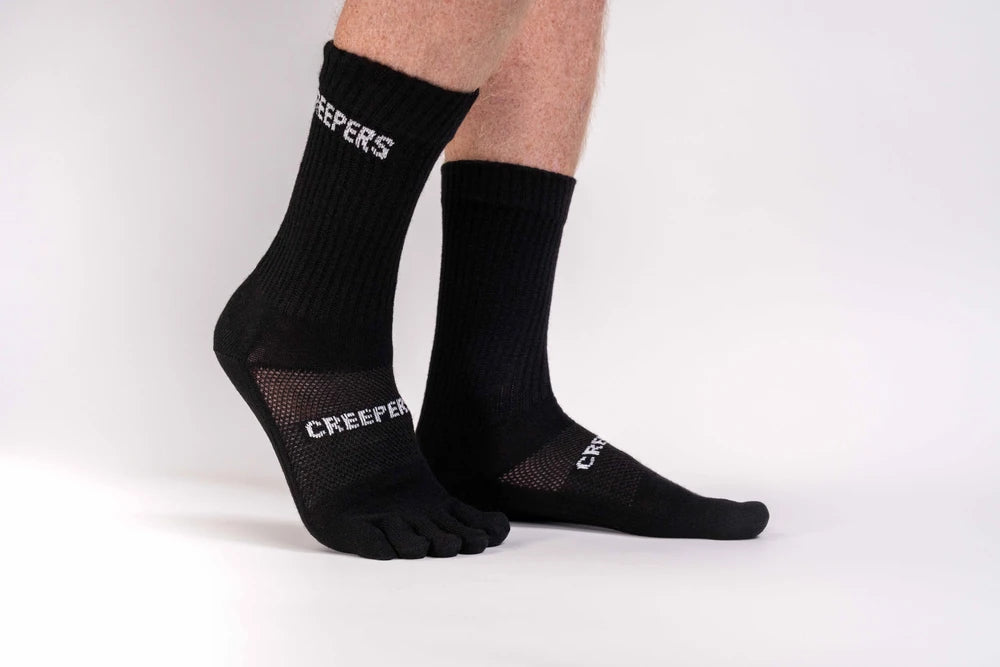 Calcetín de dedos negro Creepers Tobillero Alto Merino con diseño ligero para trail y senderismo