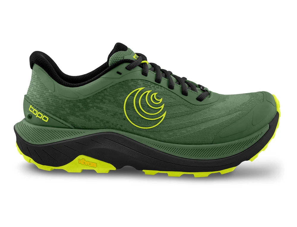 Zapatilla Topo Athletic Ultraventure 4 Hombre en verde y negro con suela Vibram y drop de 5 mm