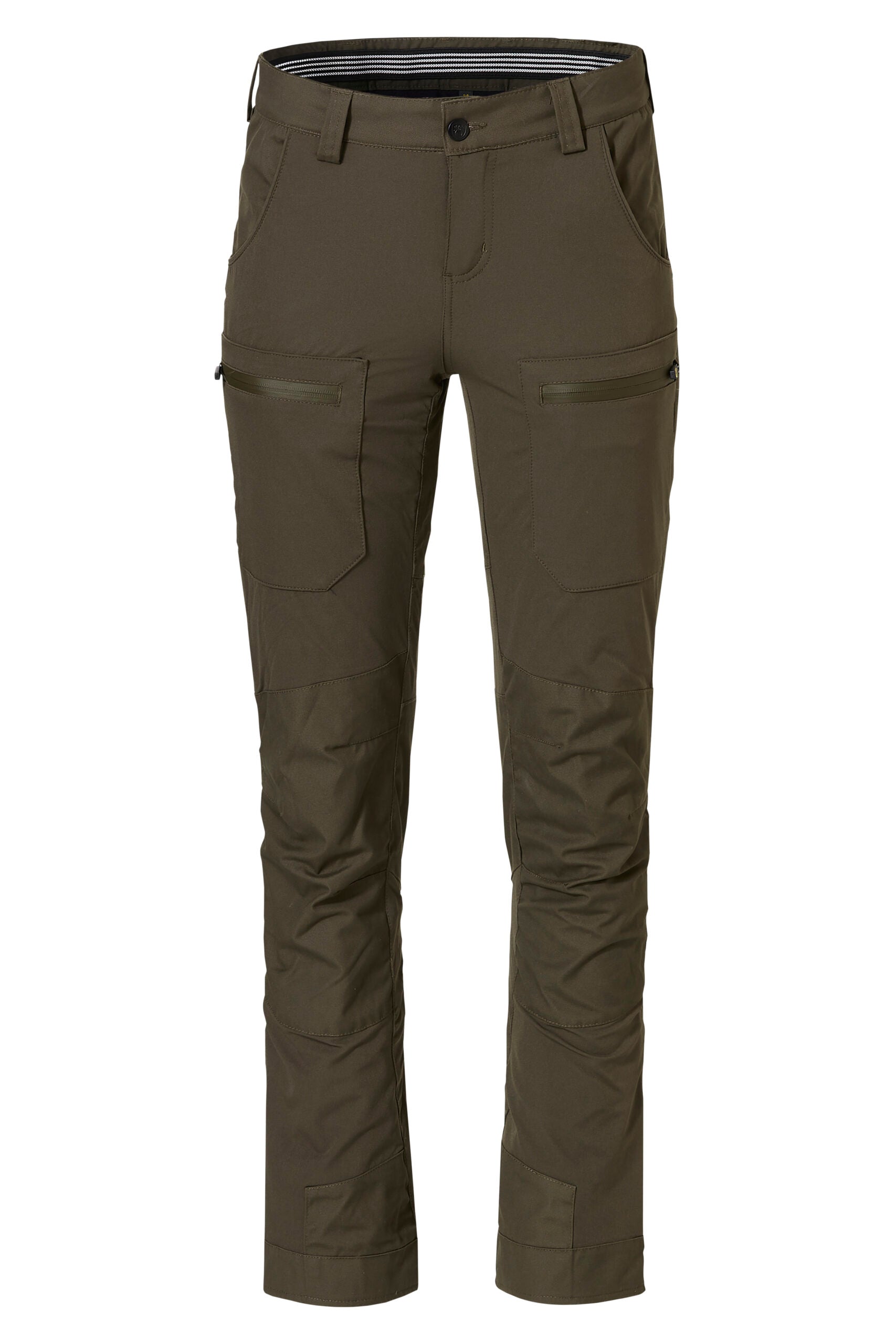 Pantalón largo verde con dos bolsillos en los muslos y dos bolsillos laterales