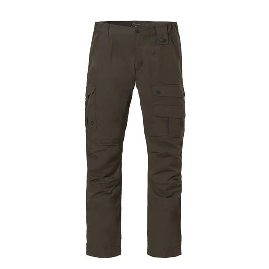 Pantalón verde  oliva  con bolsillos  cargo  en los laterales y trabilla con botón.