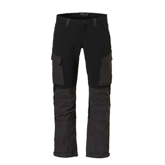 Pantalón con fondo negro con refuerzos en gris así como los bolsillos cargo.