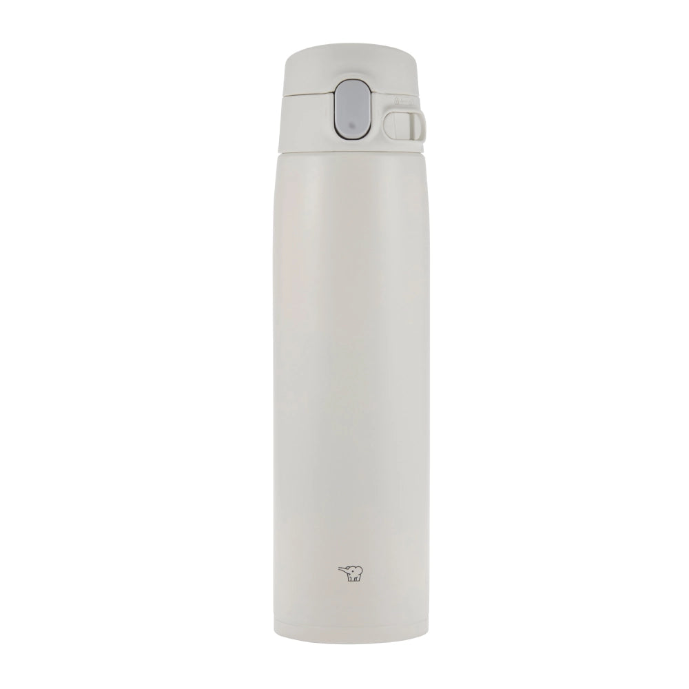 Termo Zojirushi SM-VA blanco de 720ml con tapa de cierre hermético y botón de apertura. Logo de elefante visible en la base.