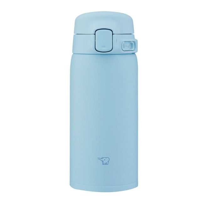 Botella térmica Zojirushi SU-BA de 360ml en azul polvo, apta para lavavajillas y diseñada para beber con una mano.