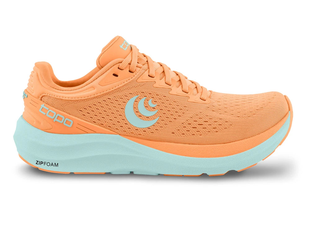 Zapatillas Topo PHANTOM 3 W'S en naranja y cielo con tecnología ZIPFOAM para mujer