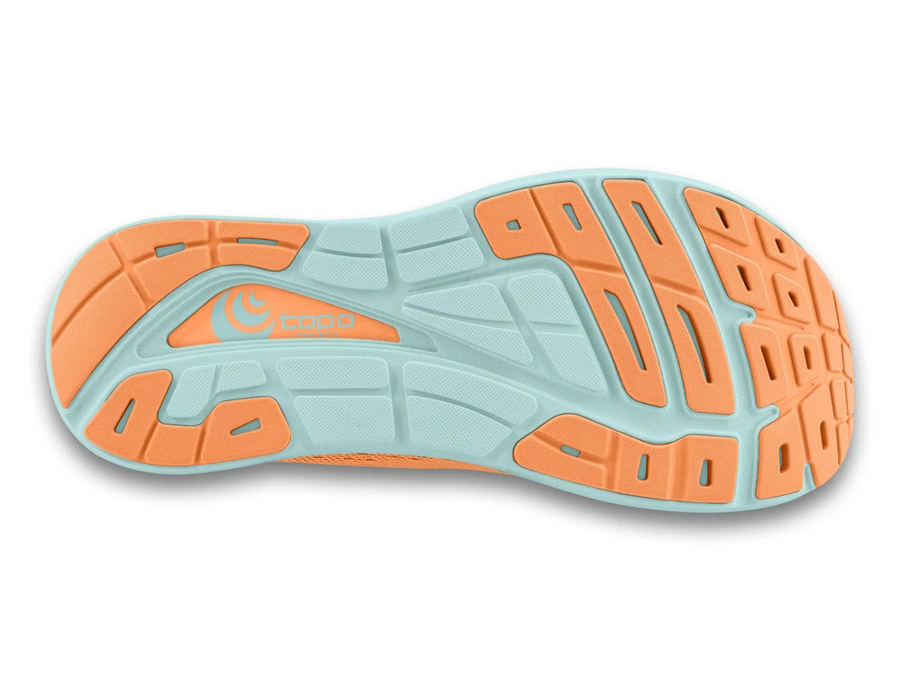 Suela de zapatillas Topo Athletic PHANTOM 3 W'S en naranja y cielo con diseño de tracción