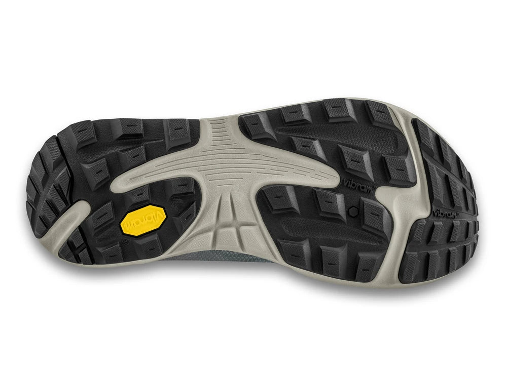 Suela de zapatilla Topo Athletic MT-5 W'S en color gris con tracción resistente y diseño versátil para cualquier terreno