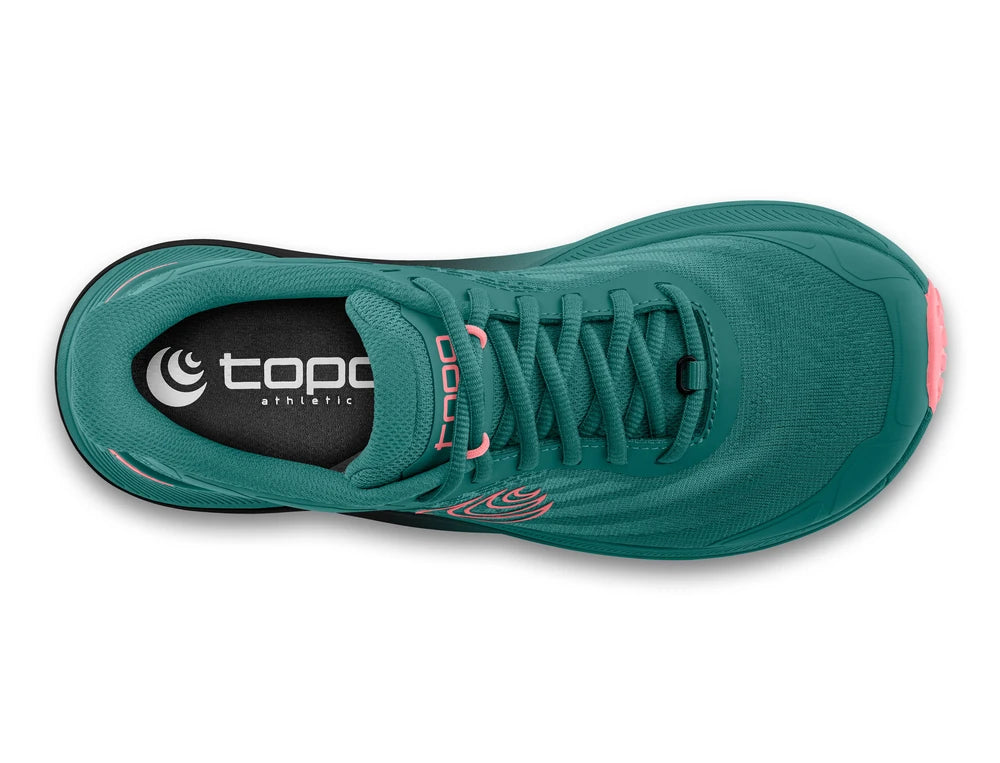 Zapatilla Topo Athletic Ultraventure 4 Mujer en azul turquesa con detalles en rosa y suela de 5 mm de drop